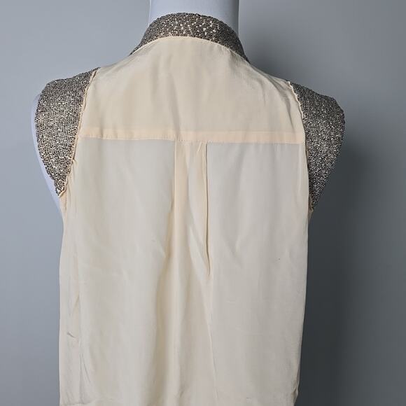 Aryn K. Cream SILK Beaded Hidden-Button-Front Top Size Large L Sleeveless - Picture 5 of 10